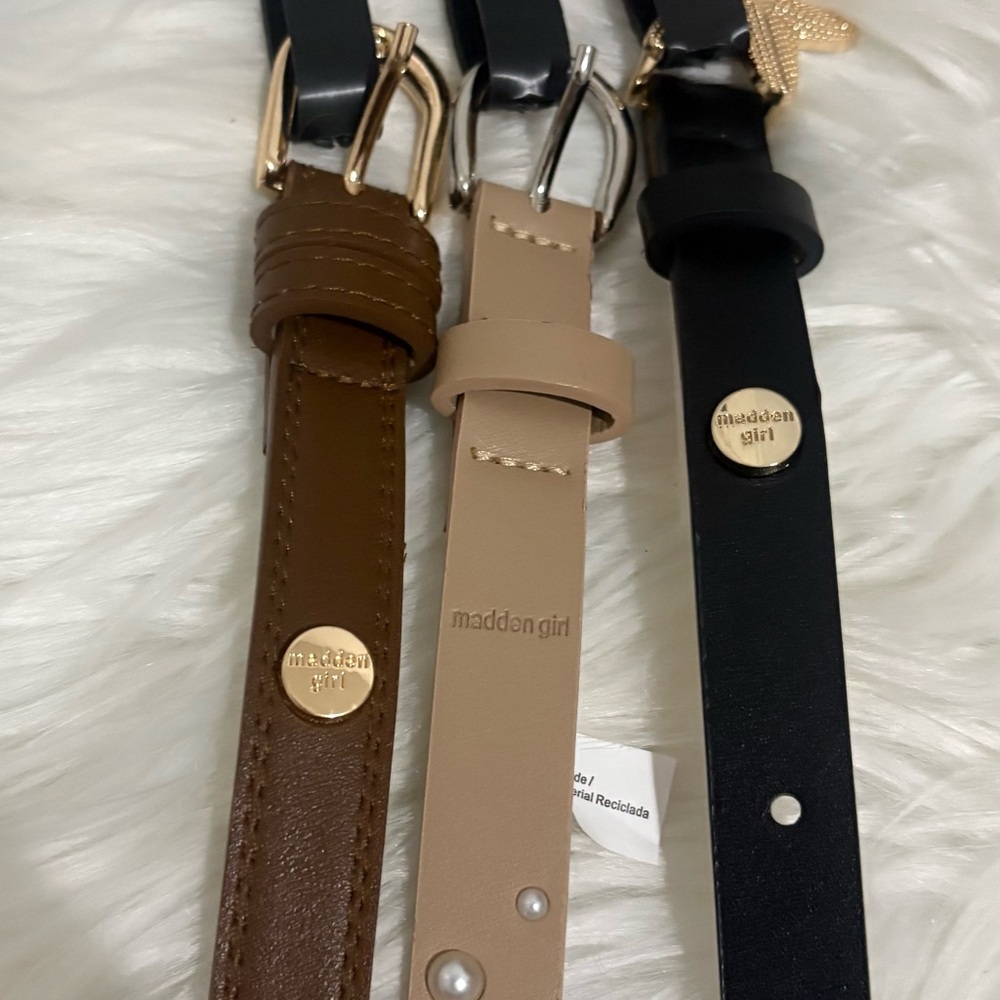 NWT Set of 3 Madden Girl Women's Black, Brown, and Tan Pearl Belts